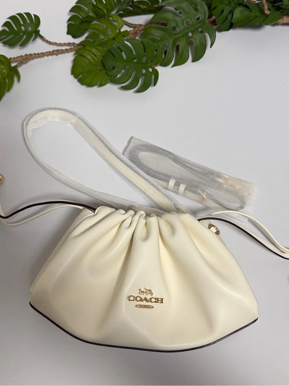 COACH Cream Pouch Shoulder Bag with Gold Logo